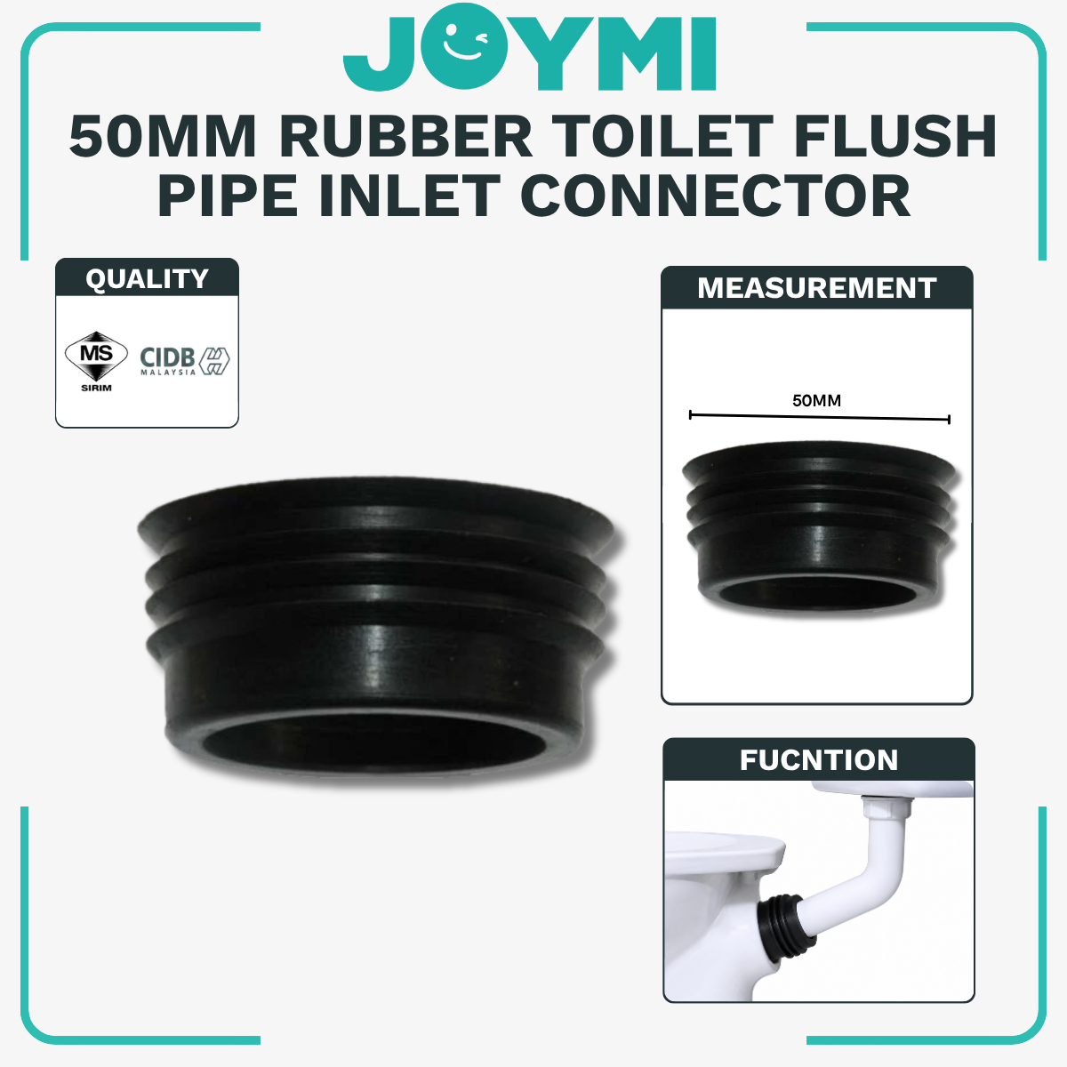 50MM Rubber Toilet Flush Pipe Inlet Connector for Low Level Toilet Cistern