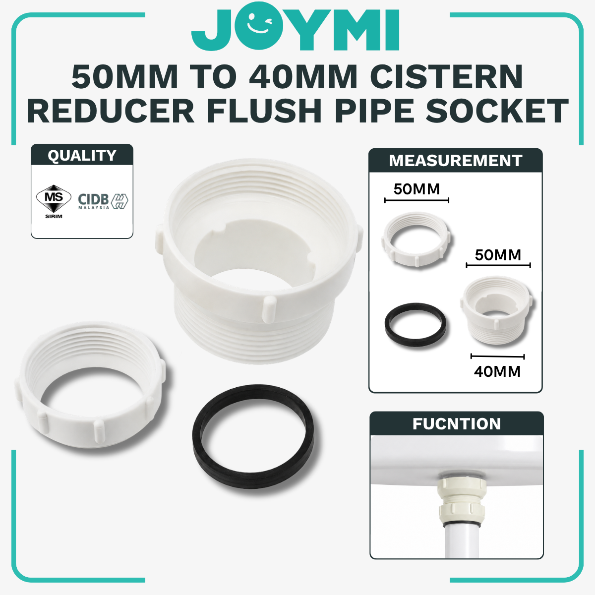 50mm to 40mm Cistern Reducer Toilet Water Tank Bottom Outlet Valve Flush Pipe Adapter Connector Rubber Seal