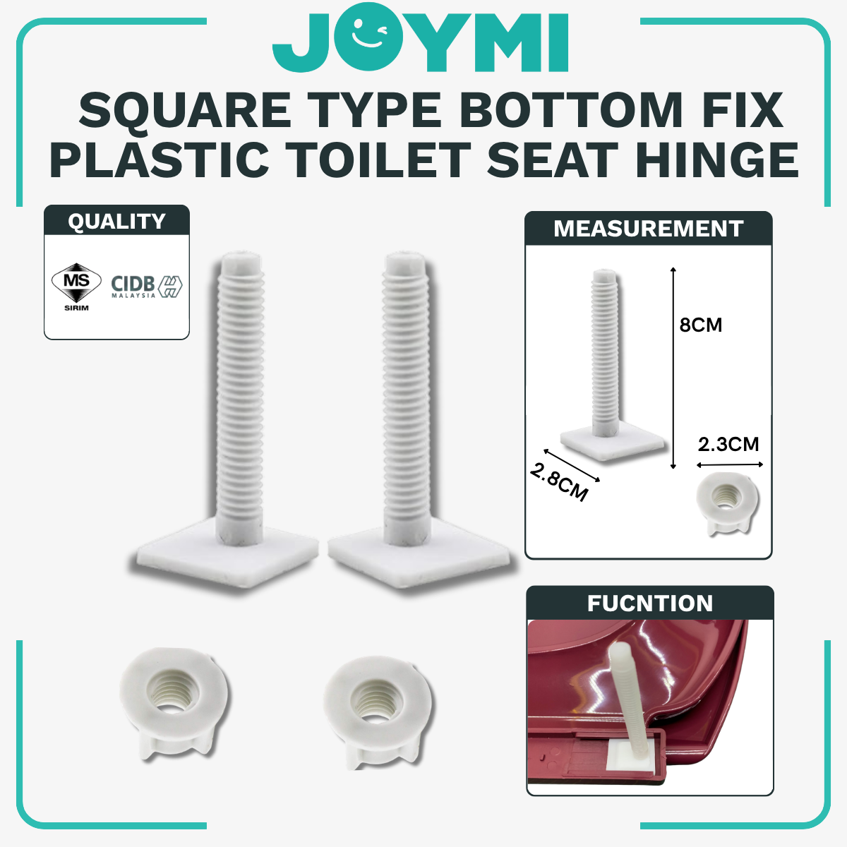 Square Type Bottom Fix Plastic Toilet Seat Cover Hinge Full Set Screw and Nut Hinge