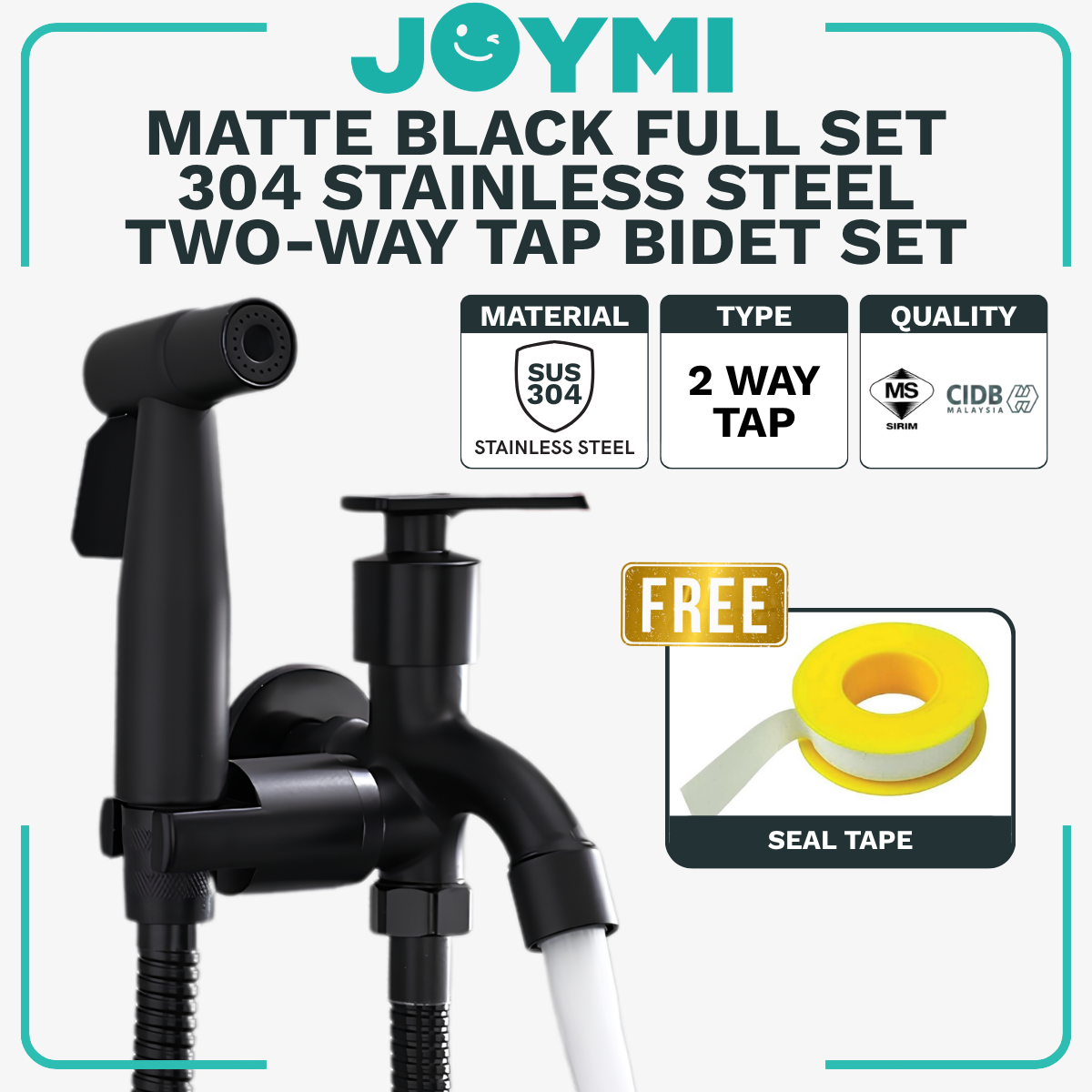 Full Set Matte Black 304 Stainless Steel Two Way Tap with Bidet Spray Holder and 1.2 Meter Flexible Hose