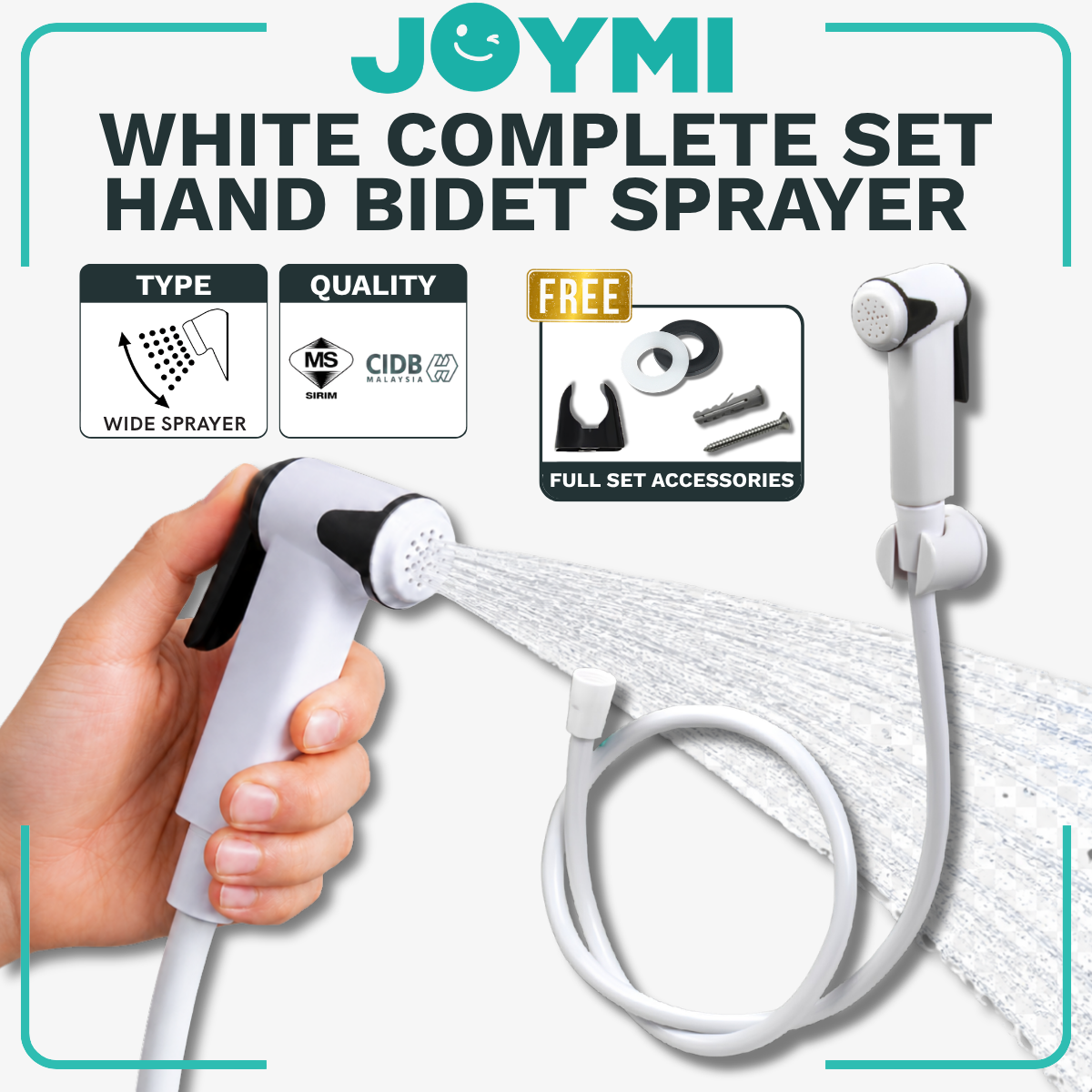 Full Set White PVC Hand Bidet Sprayer Set with 1.2 Meter Flexible Hose and Wall Bracket Set