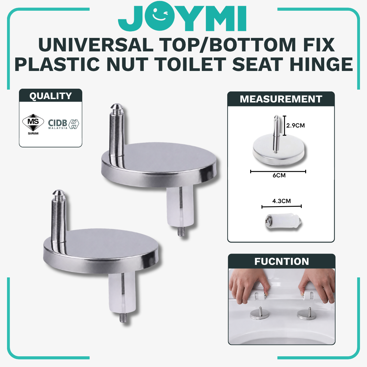 1PCS Full Set SUS304 Stainless Steel Toilet Seat Cover Hinge with Plastic Nut Quick Release Hinge
