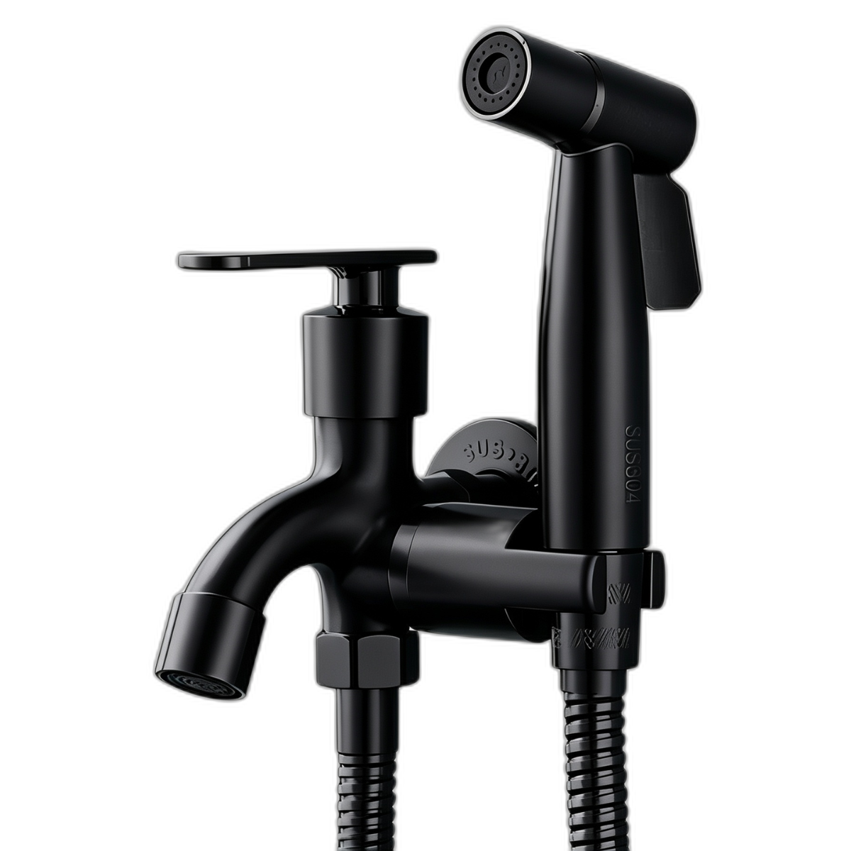 Full Set Matte Black 304 Stainless Steel Two Way Tap with Bidet Spray Holder and 1.2 Meter Flexible Hose