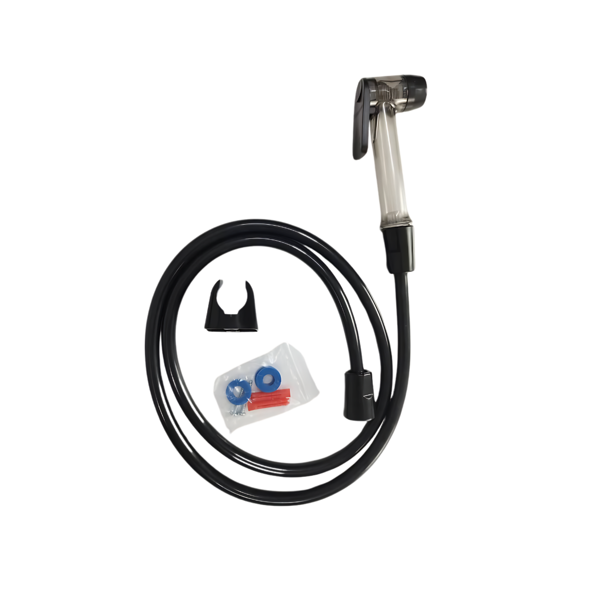 Full Set Translucent Black PVC Hand Bidet Sprayer Set with 1.2 Meter Flexible Hose and Wall Bracket Set